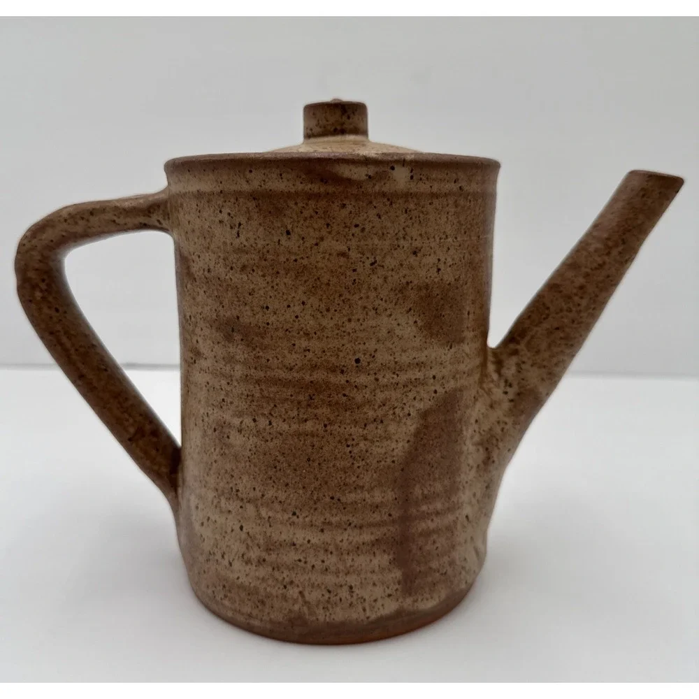 Vtg 1960's African Ceram Kloto Togo Glaze Pottery Pitcher Brown Hand Made Signed